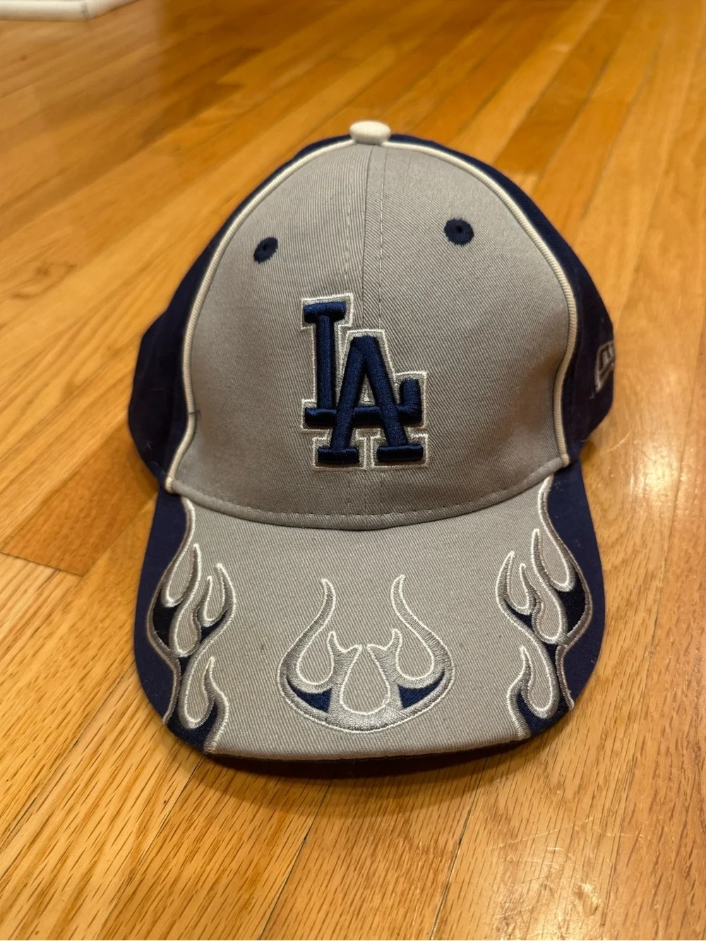 New Era LA Kids Cap in Gray & Navy with Flame Embroidery